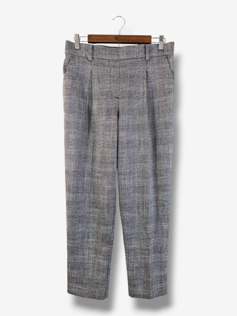 Loft Gray Straight Leg Plaid Pants Size S Metallic Silver Plaid Pull On Stretch